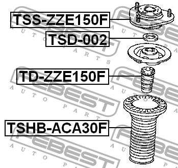 Strut bearing with bearing kit Febest TSS-ZZE150F
