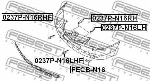 Bracket front bumper Febest 0237P-N16LH