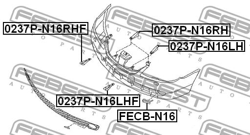 Bracket front bumper Febest 0237P-N16RHF