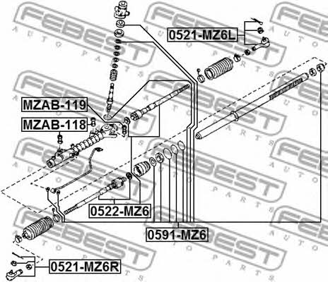 Right tie rod end Febest 0521-MZ6R