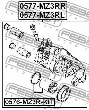 Rear brake caliper piston Febest 0576-MZ3R-KIT