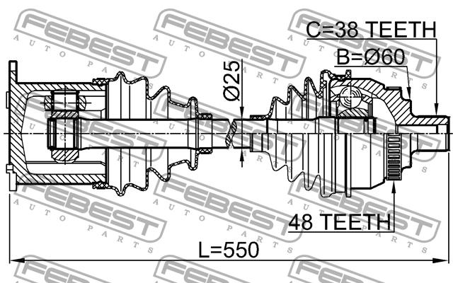 Drive shaft right Febest 2114-GAL
