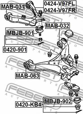 Suspension arm front upper right Febest 0424-V97FR
