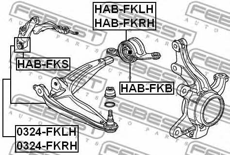 Silent block, front lower arm, rear left Febest HAB-FKLH