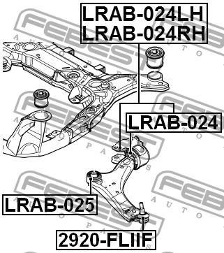 Silent block, front lower arm, rear right Febest LRAB-024RH