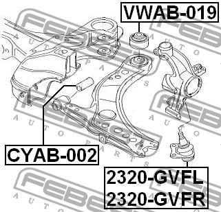 Front lower control arm rear bushing Febest VWAB-019