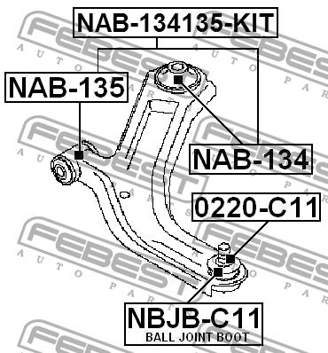 Silent block front lever kit Febest NAB-134135-KIT