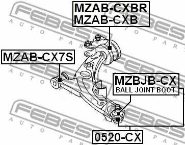 Front lower control arm front bushing Febest MZAB-CX7S