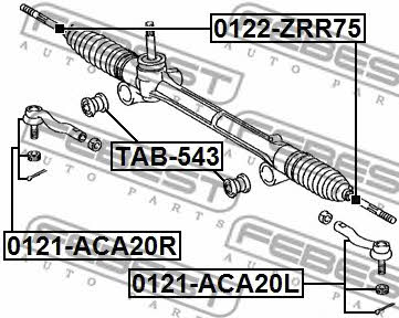 Silent block steering rack, kit Febest TAB-543