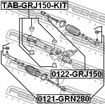 Silent block steering rack, kit Febest TAB-GRJ150-KIT