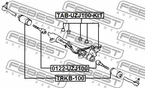 Silent block steering rack, kit Febest TAB-UZJ100-KIT