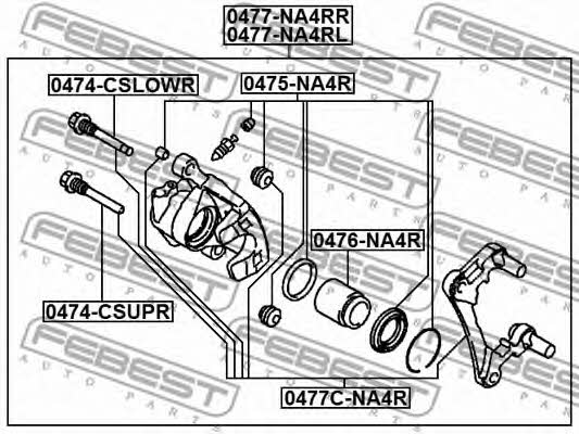 Brake caliper rear right Febest 0477-NA4RR