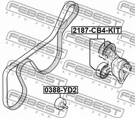 V-ribbed belt tensioner (drive) roller Febest 2187-CB4-KIT
