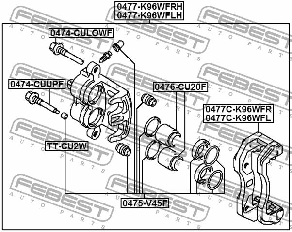 Bracket front left brake caliper Febest 0477C-K96WFL