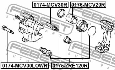 Caliper slide pin Febest 0174-MCV30LOWR