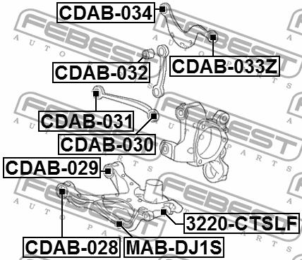 Silent block, rear lower arm Febest CDAB-029