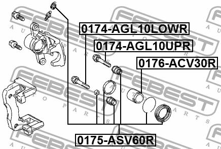 Caliper slide pin Febest 0174-AGL10LOWR