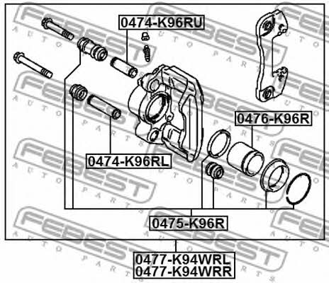 Brake caliper rear right Febest 0477-K94WRR