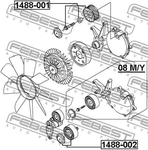 V-ribbed belt tensioner (drive) roller Febest 1488-001