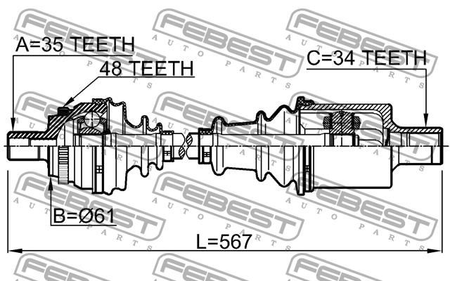 Drive shaft left Febest 1614-210LH