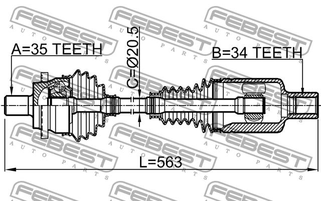 Drive shaft left Febest 1614-211LH