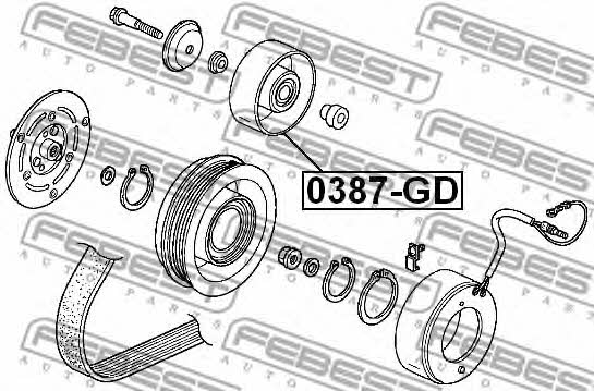 V-ribbed belt tensioner (drive) roller Febest 0387-GD
