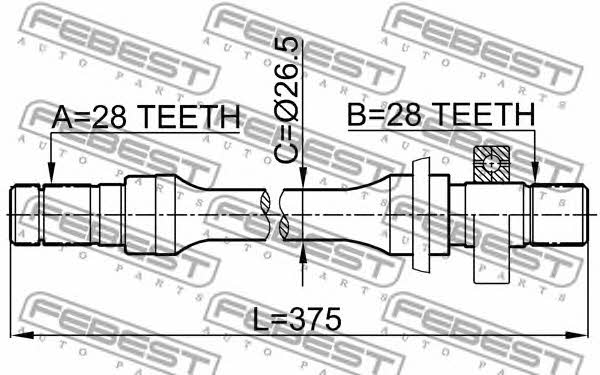 Right axle shaft Febest 0512-626GE