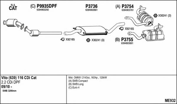  ME932 Exhaust system ME932