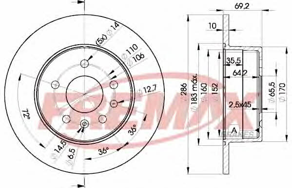 Fremax BD-9210 Rear brake disc, non-ventilated BD9210