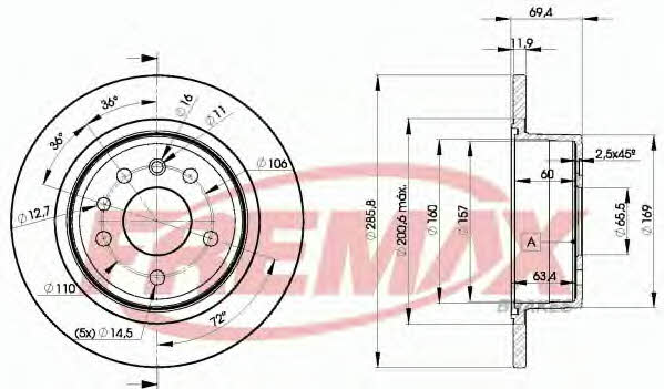 Fremax BD-9211 Rear brake disc, non-ventilated BD9211