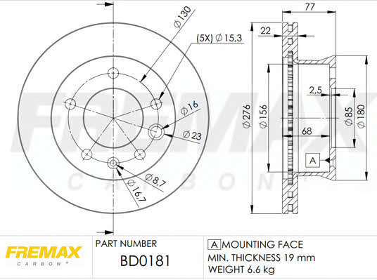 Fremax BD-0181 Front brake disc ventilated BD0181