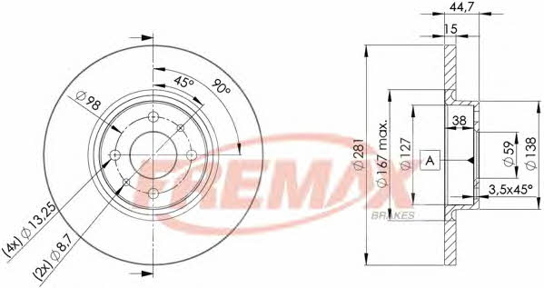 Fremax BD-0355 Unventilated front brake disc BD0355