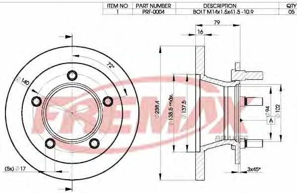 Fremax BD-0372 Rear brake disc, non-ventilated BD0372