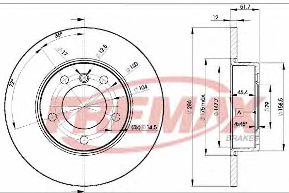 Fremax BD-0673 Unventilated front brake disc BD0673