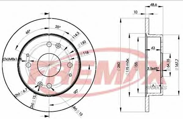Fremax BD-0835 Rear brake disc, non-ventilated BD0835