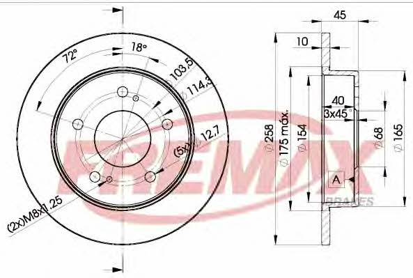 Fremax BD-2044 Rear brake disc, non-ventilated BD2044