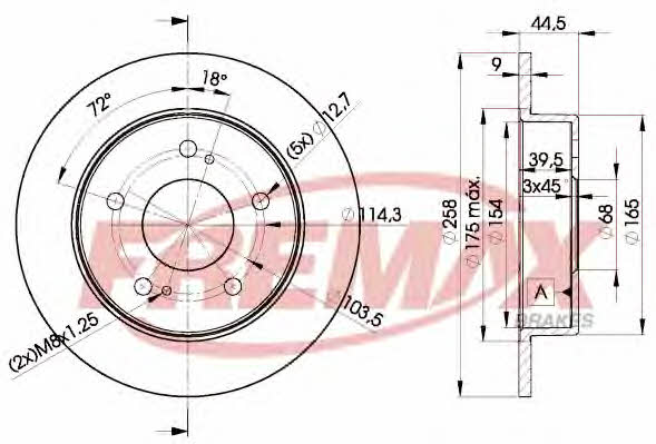 Fremax BD-2045 Rear brake disc, non-ventilated BD2045