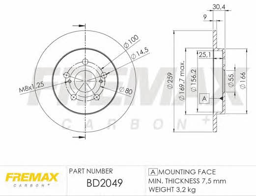 Fremax BD-2049 Rear brake disc, non-ventilated BD2049