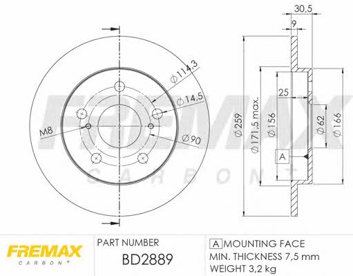 Fremax BD-2889 Rear brake disc, non-ventilated BD2889