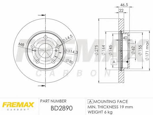 Fremax BD-2890 Rear ventilated brake disc BD2890