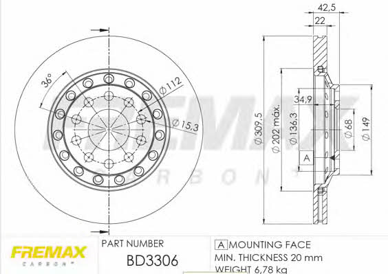 Fremax BD-3306 Rear ventilated brake disc BD3306