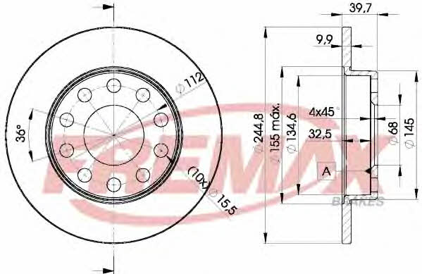 Fremax BD-3637 Rear brake disc, non-ventilated BD3637