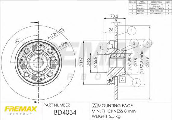 Fremax BD-4034 Rear brake disc, non-ventilated BD4034