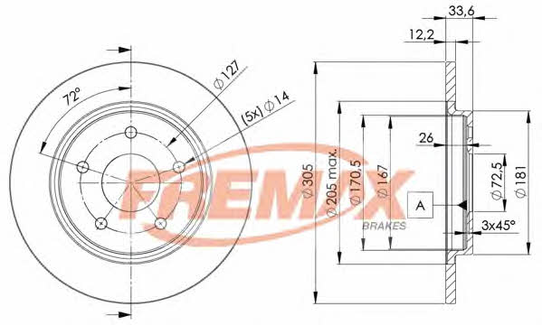 Fremax BD-5173 Rear brake disc, non-ventilated BD5173