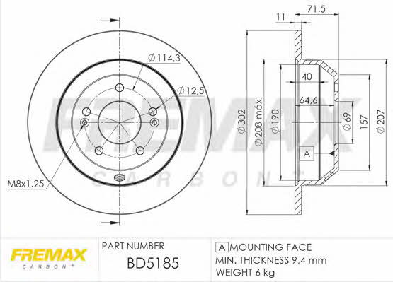Fremax BD-5185 Rear brake disc, non-ventilated BD5185