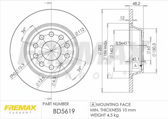Fremax BD-5619 Rear brake disc, non-ventilated BD5619