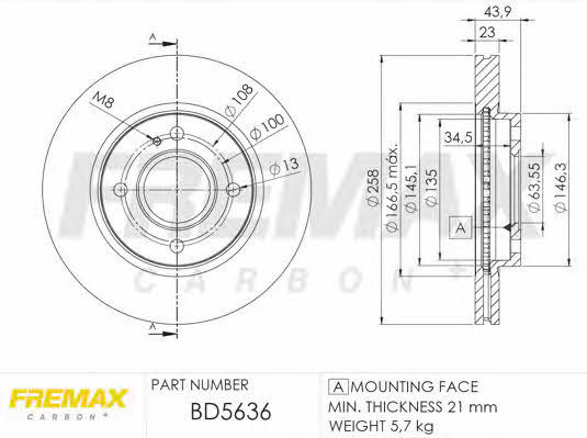 Fremax BD-5636 Front brake disc ventilated BD5636