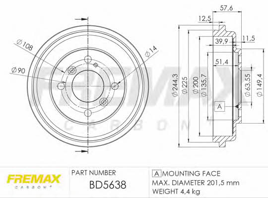 Fremax BD-5638 Rear brake drum BD5638