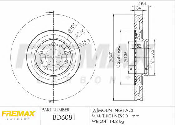 Fremax BD-6081 Front brake disc ventilated BD6081