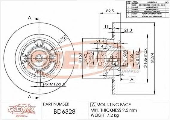 Fremax BD-6328 Rear brake disc, non-ventilated BD6328